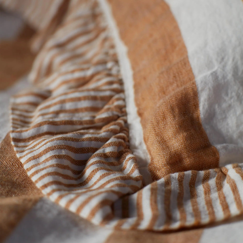Amber Cora Wide Stripe 100% Linen Frill Edge Cushion Cover The Secret Linen Store
