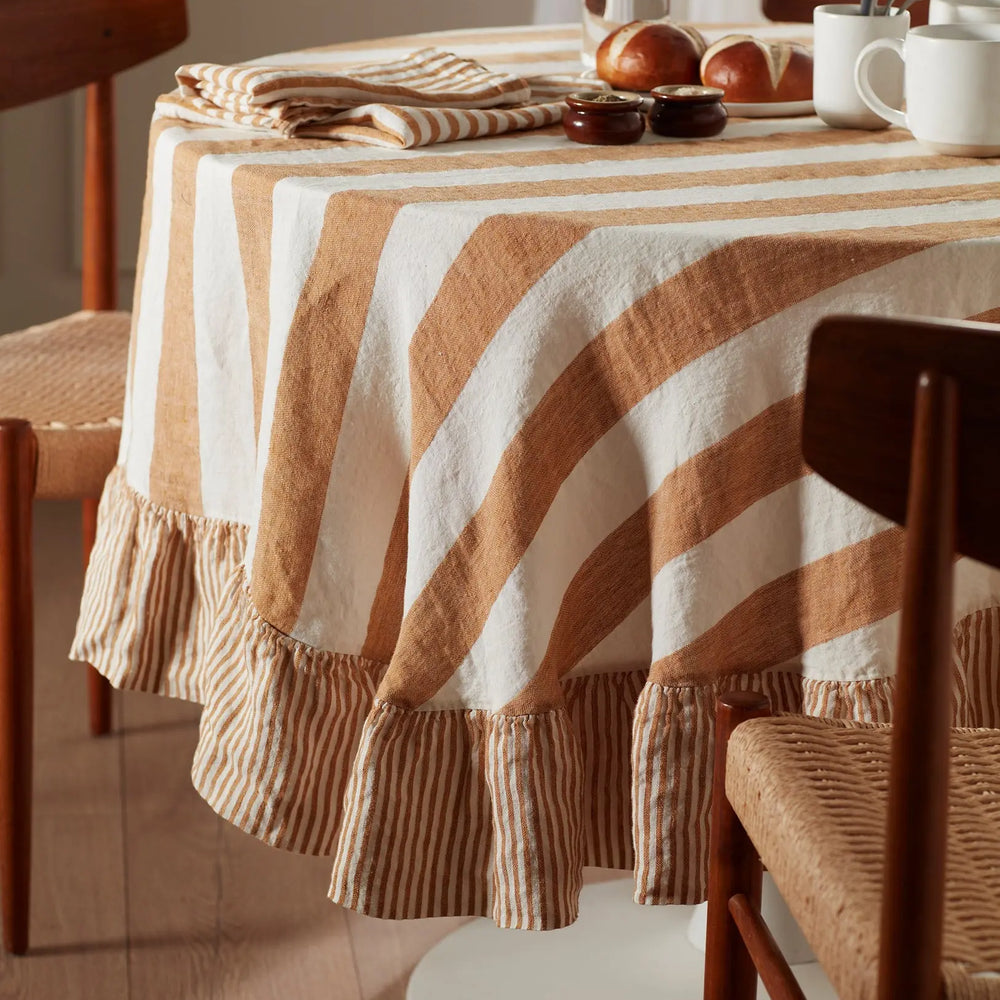Amber Cora Wide Stripe 100% Linen Tablecloth The Secret Linen Store