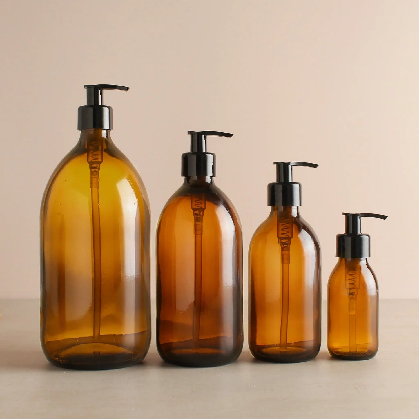 Amber Glass Dispenser Bottle With Black Pump Namie Home