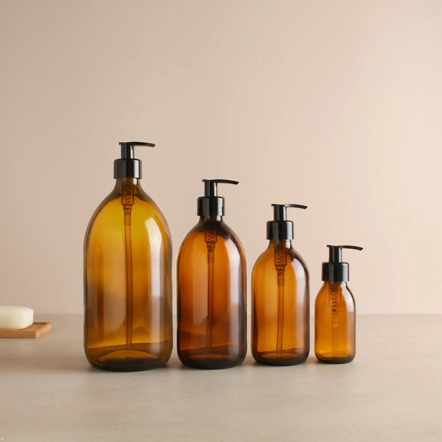 Amber Glass Dispenser Bottle With Black Pump Namie Home