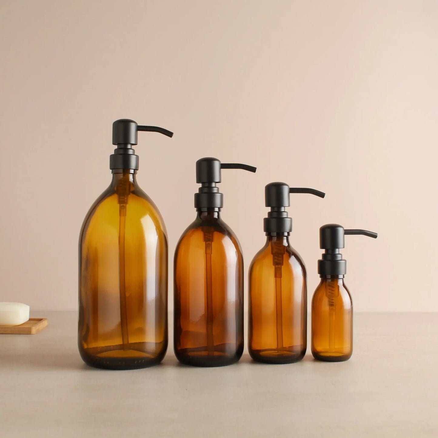 Amber Glass Dispenser Bottle With Matte Black Pump Namie Home