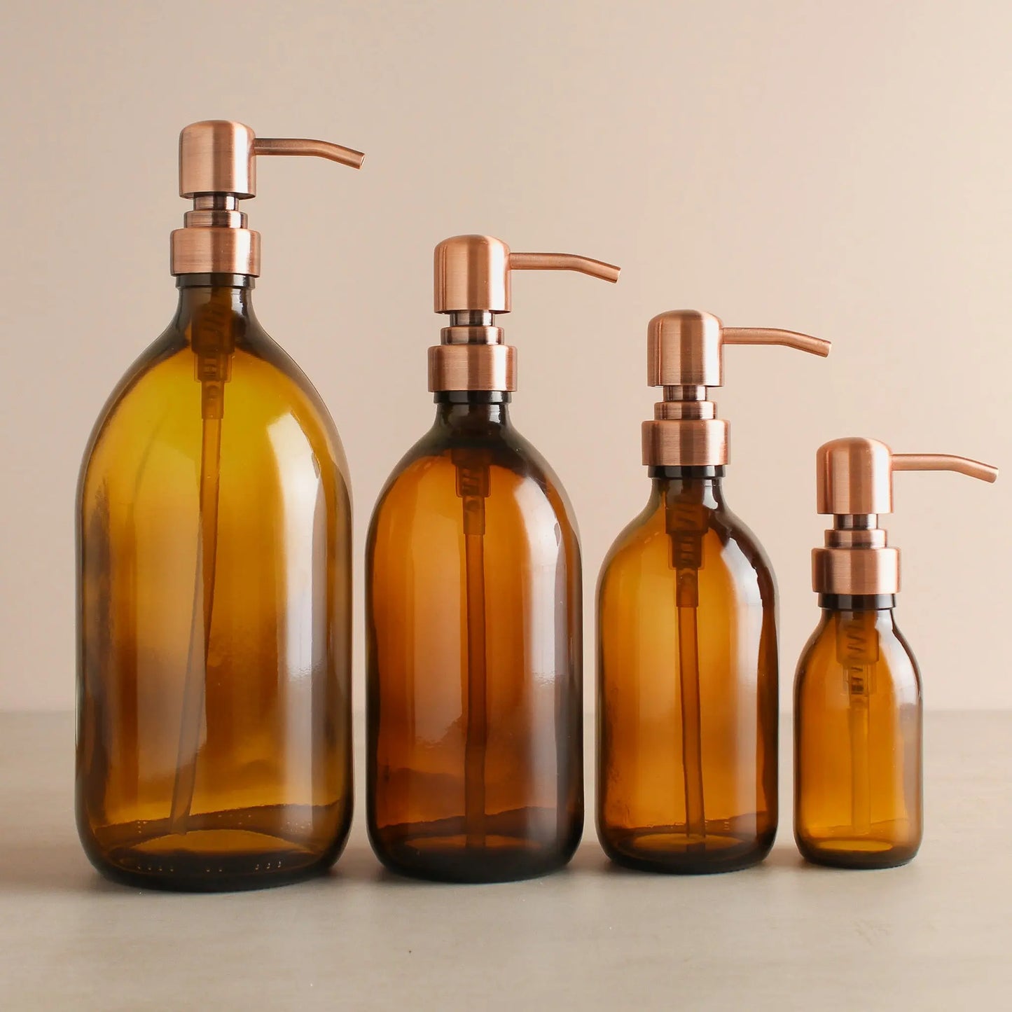 Amber Glass Dispenser Bottle With Rose Gold Pump Namie Home