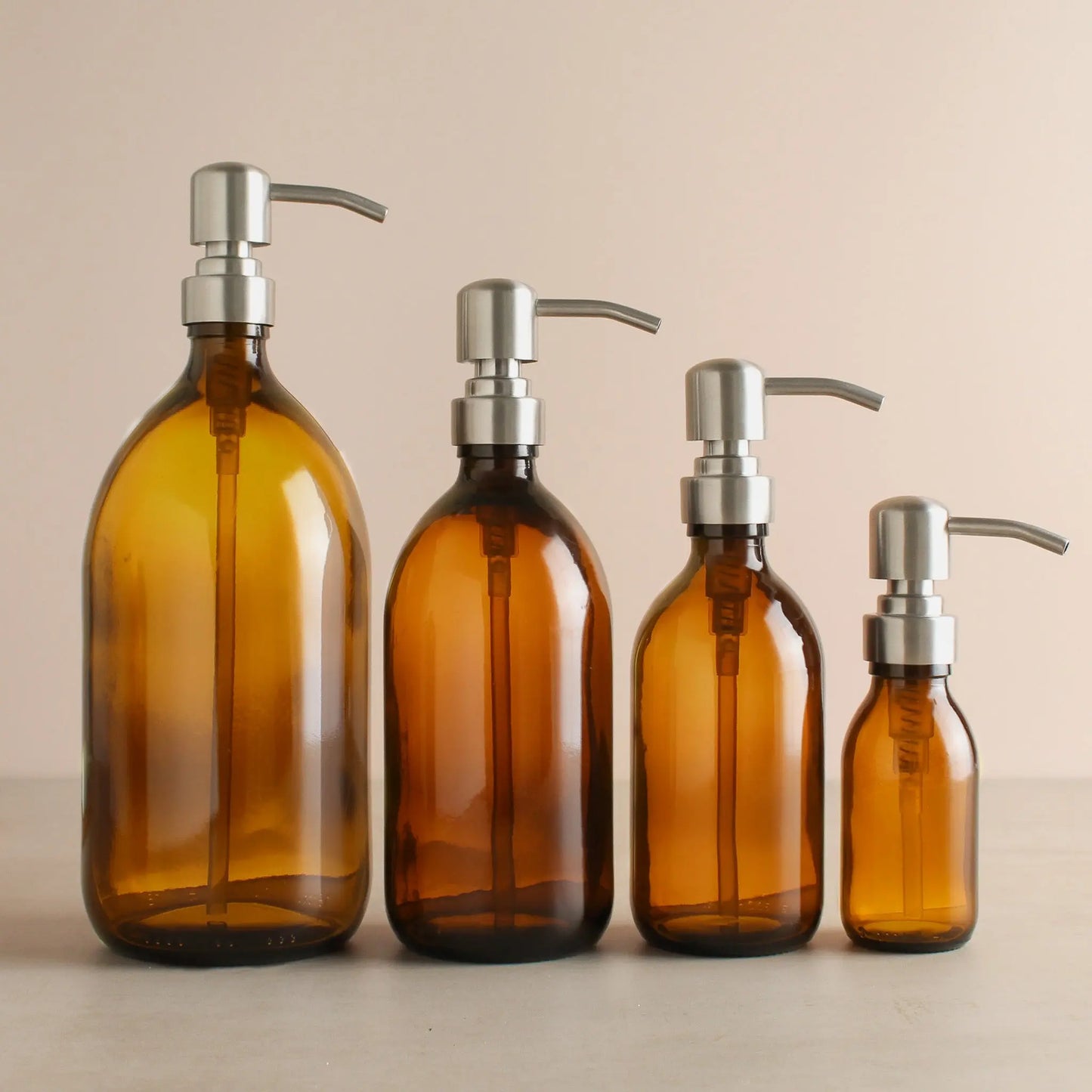 Amber Glass Dispenser Bottle With Silver Pump Namie Home