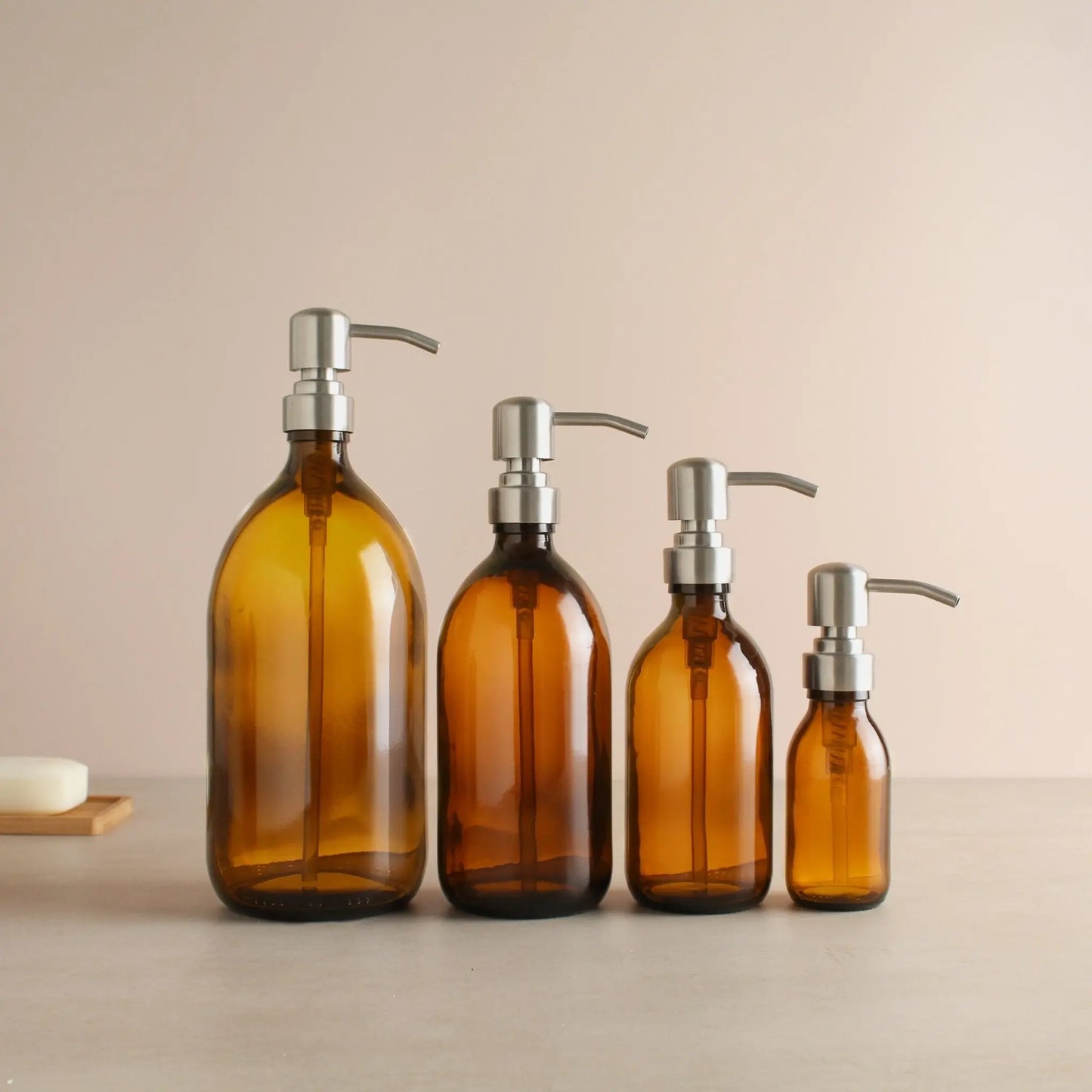 Amber Glass Dispenser Bottle With Silver Pump Namie Home