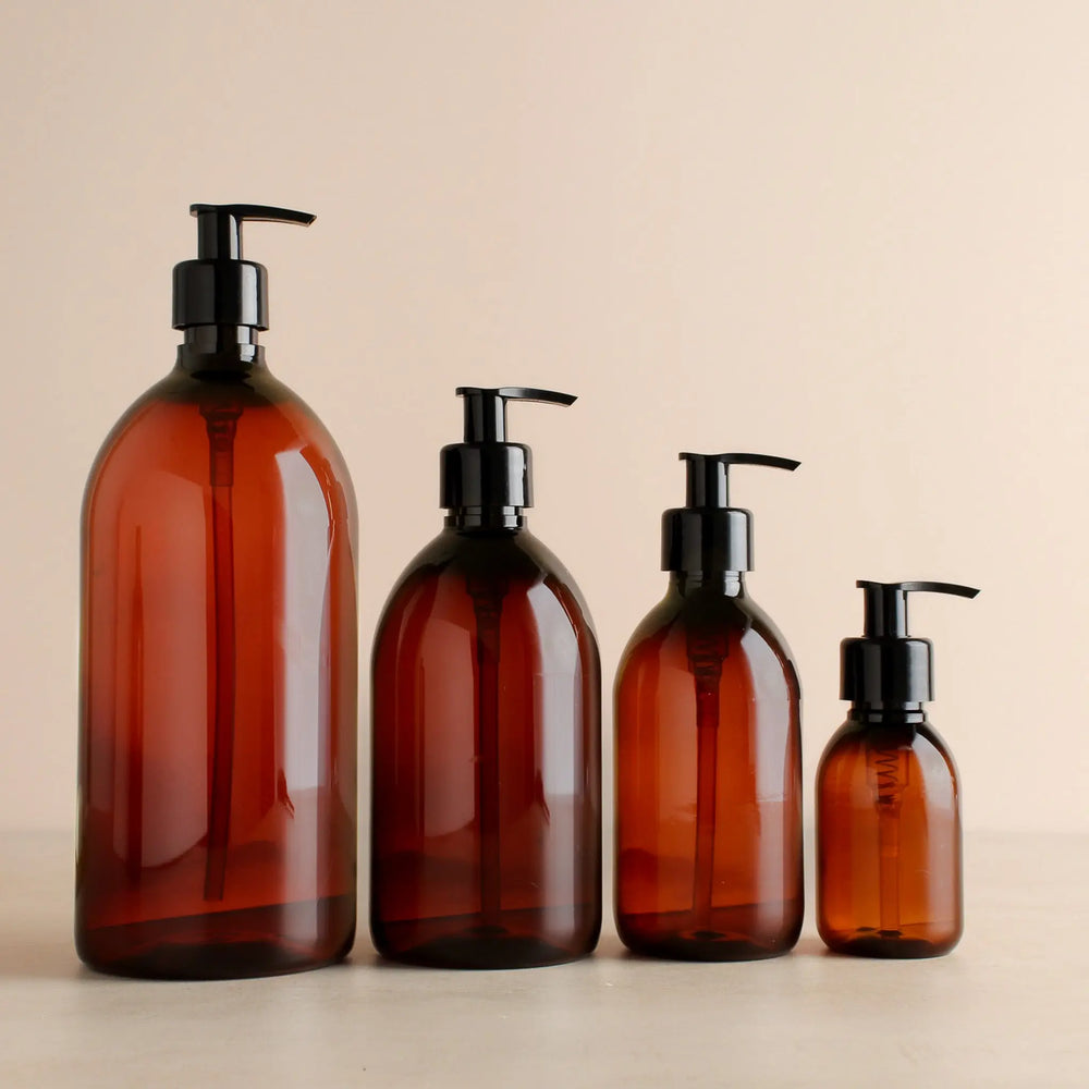Amber Plastic Dispenser Bottle With Black Pump Namie Home
