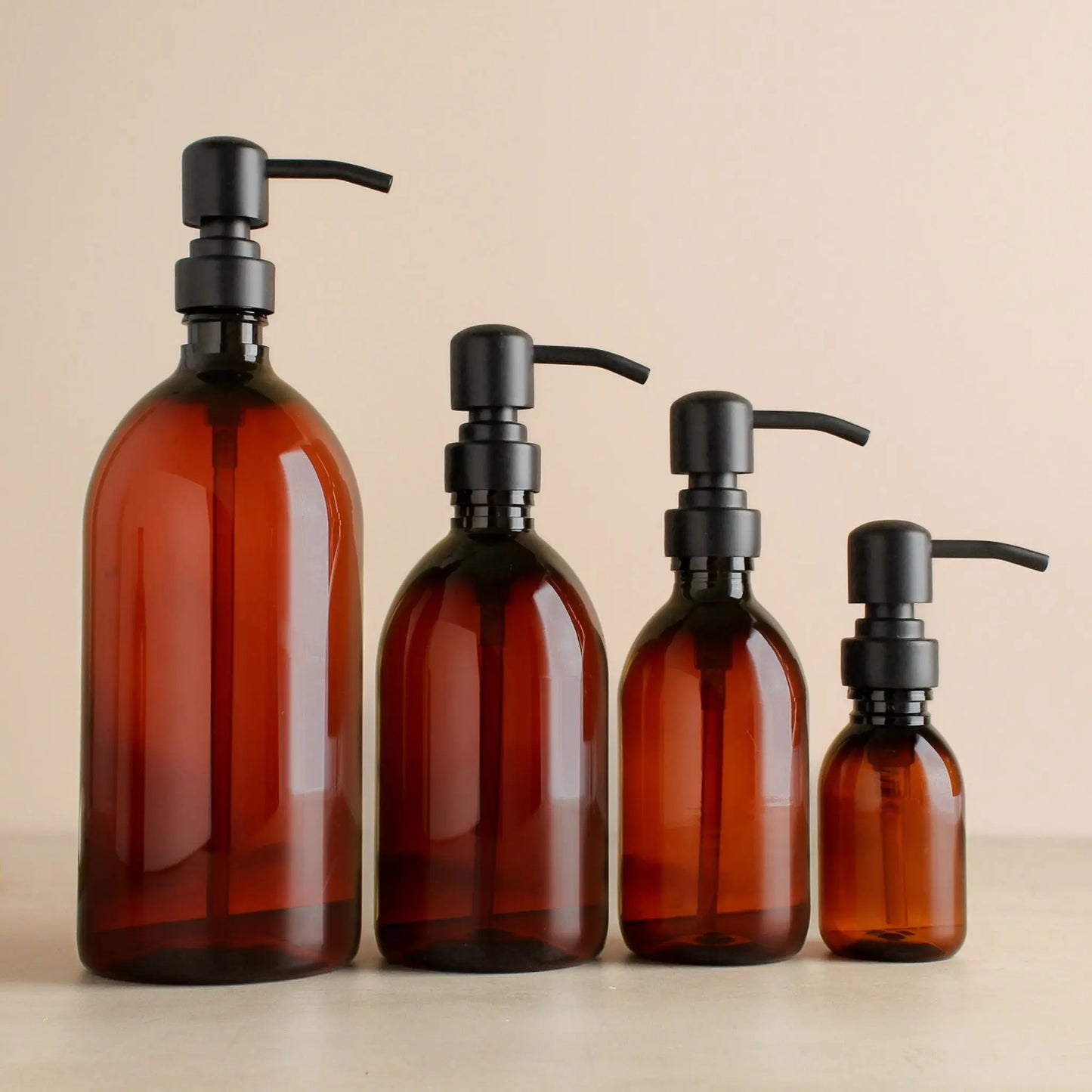 Amber Plastic Dispenser Bottle With Matte Black Pump Namie Home