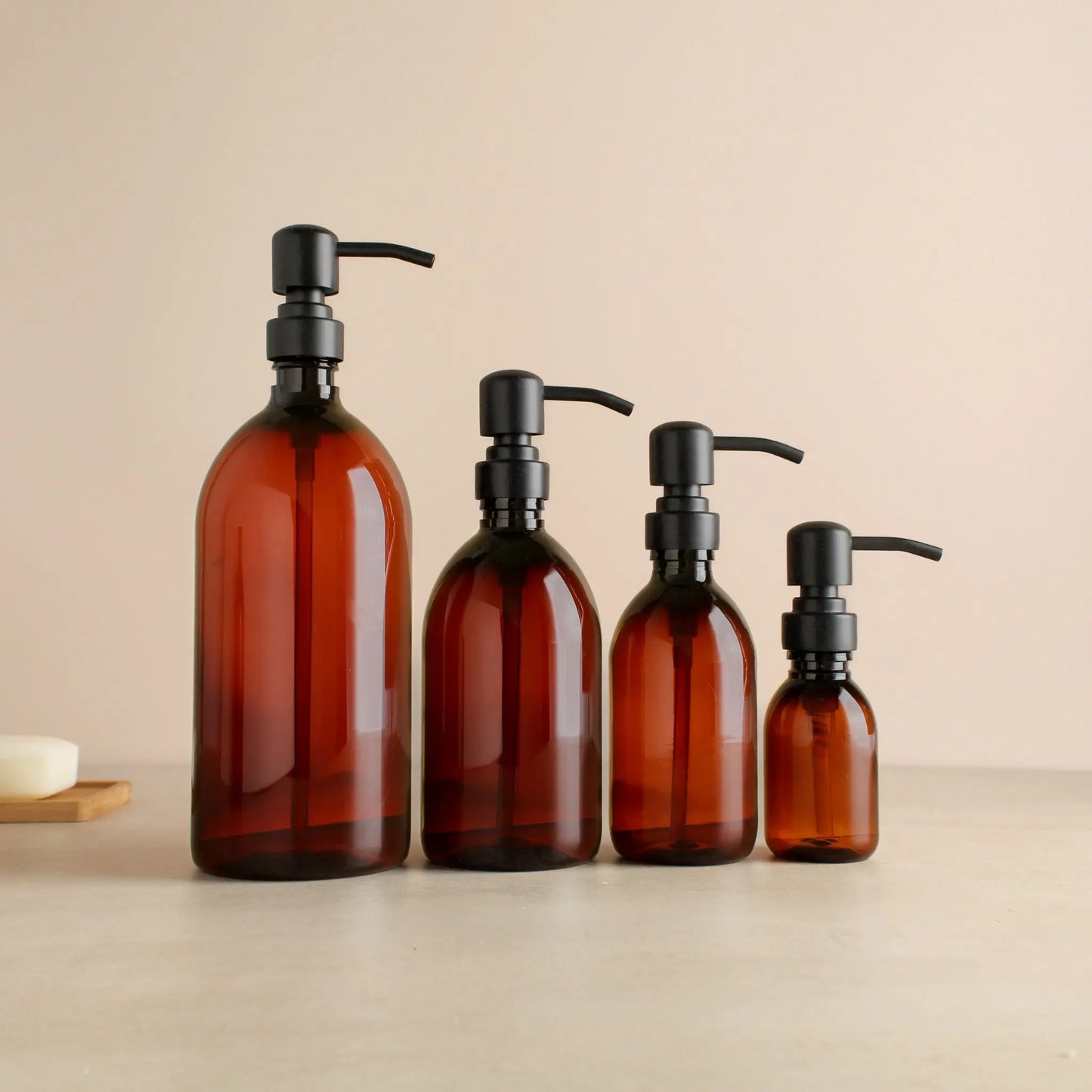 Amber Plastic Dispenser Bottle With Matte Black Pump Namie Home