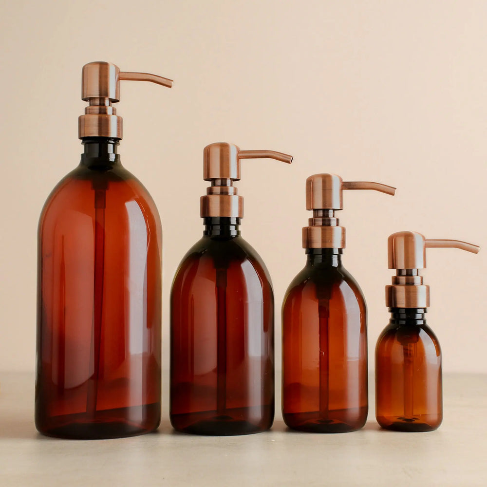 Amber Plastic Dispenser Bottle With Rose Gold Pump Namie Home