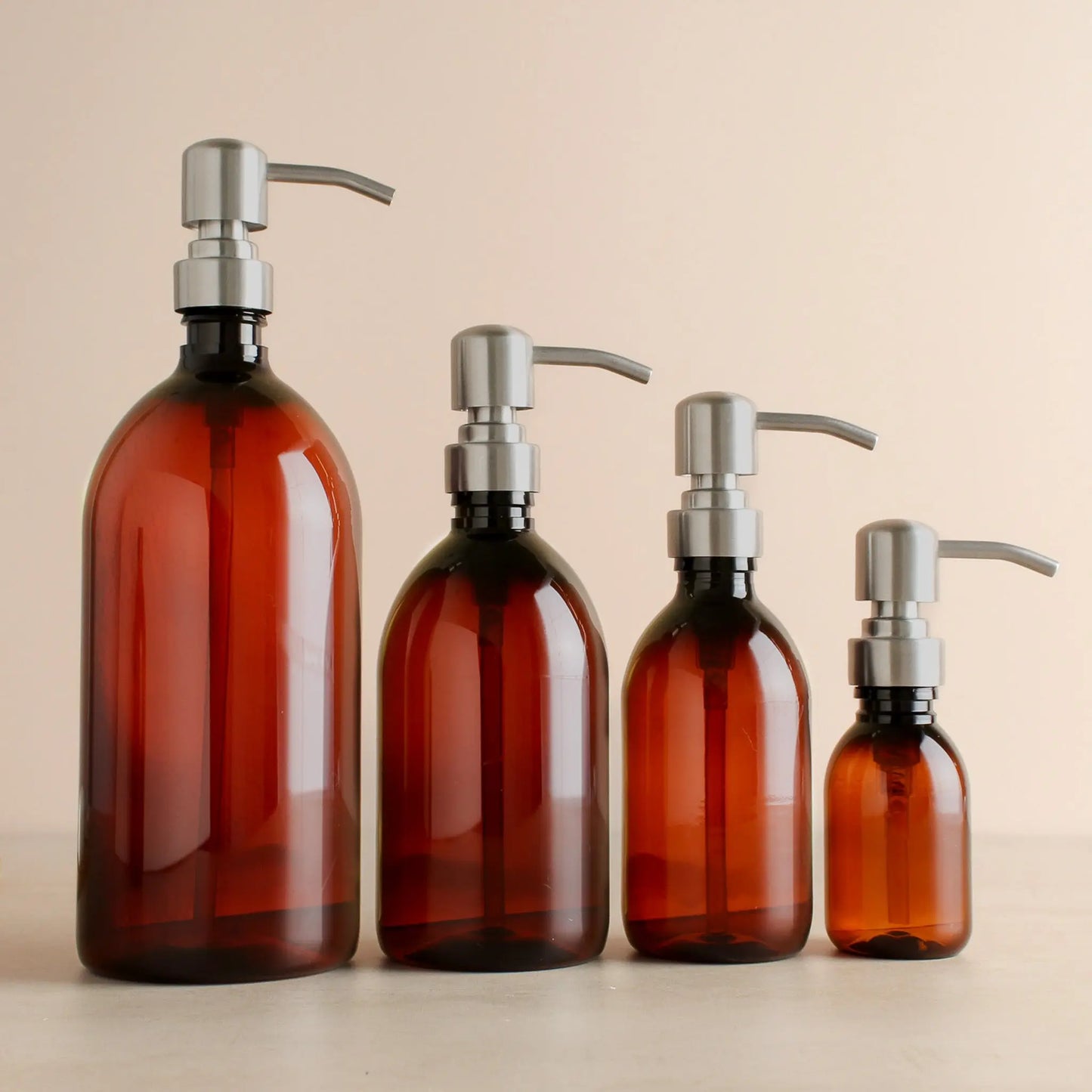 Amber Plastic Dispenser Bottle With Silver Pump Namie Home