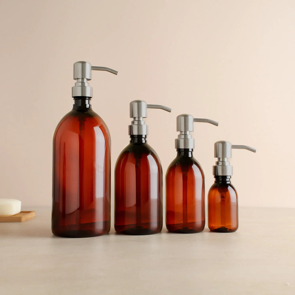 Amber Plastic Dispenser Bottle With Silver Pump Namie Home