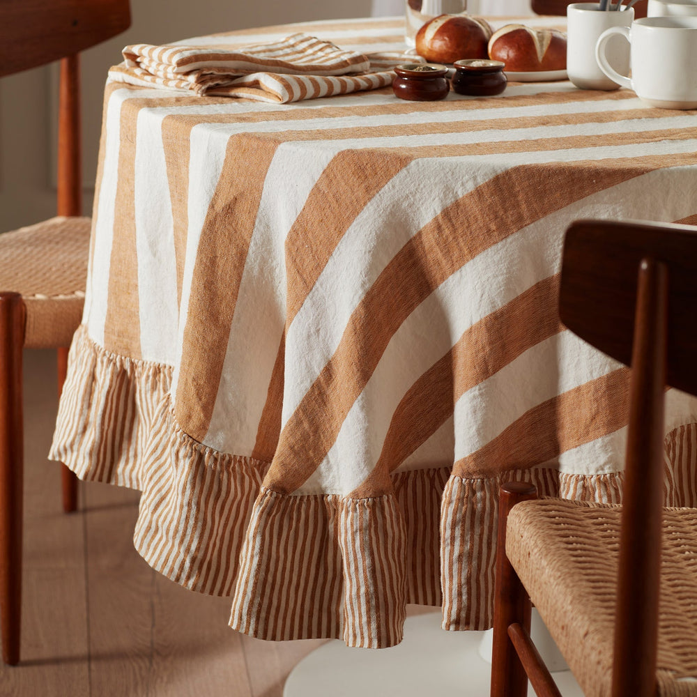 Amber Cora Wide Stripe 100% Linen Tablecloth The Secret Linen Store