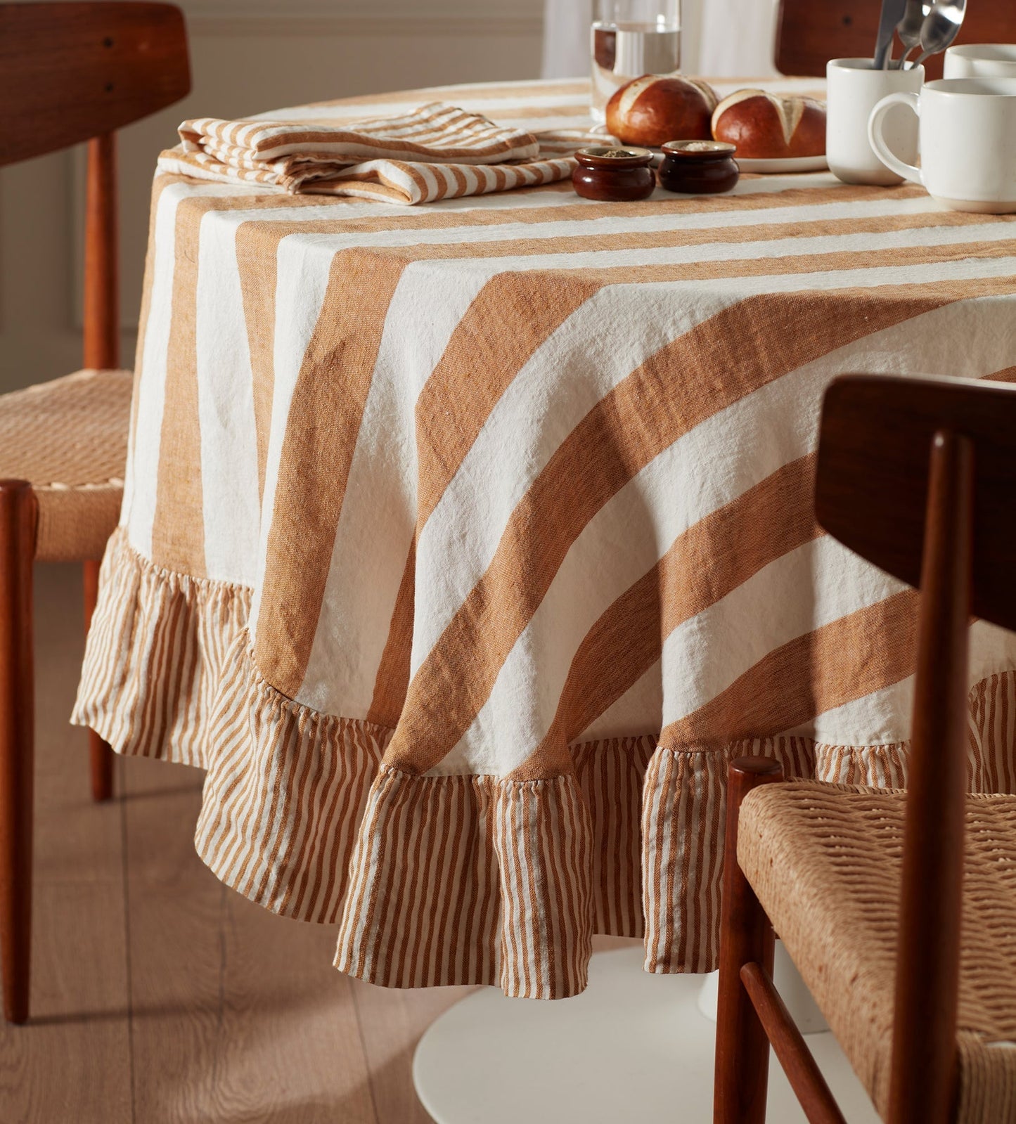 Amber Cora Wide Stripe 100% Linen Tablecloth The Secret Linen Store