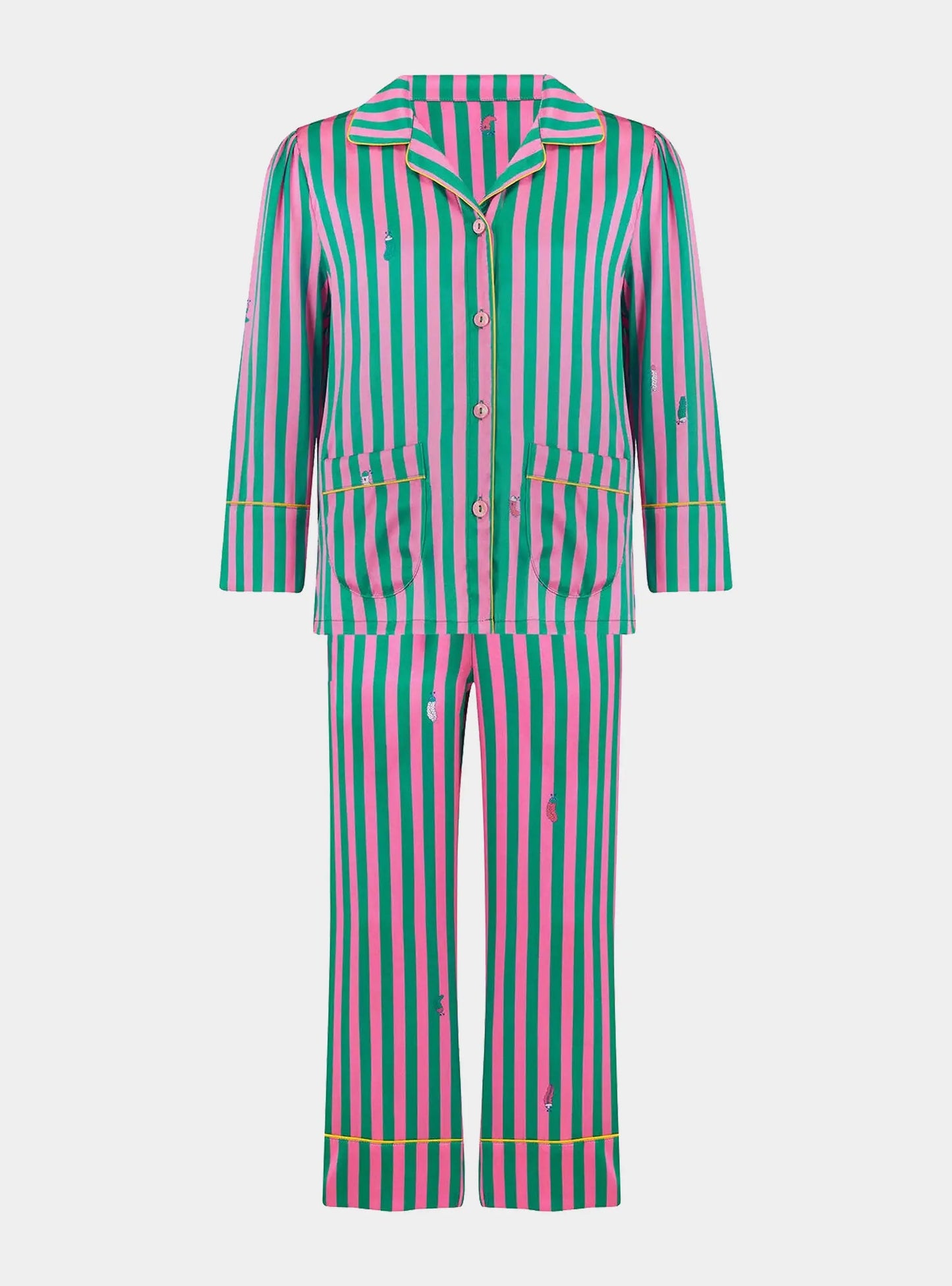 Amelie Flamingo Stripe Girls Silk Pyjama Set Sleepy Wilson