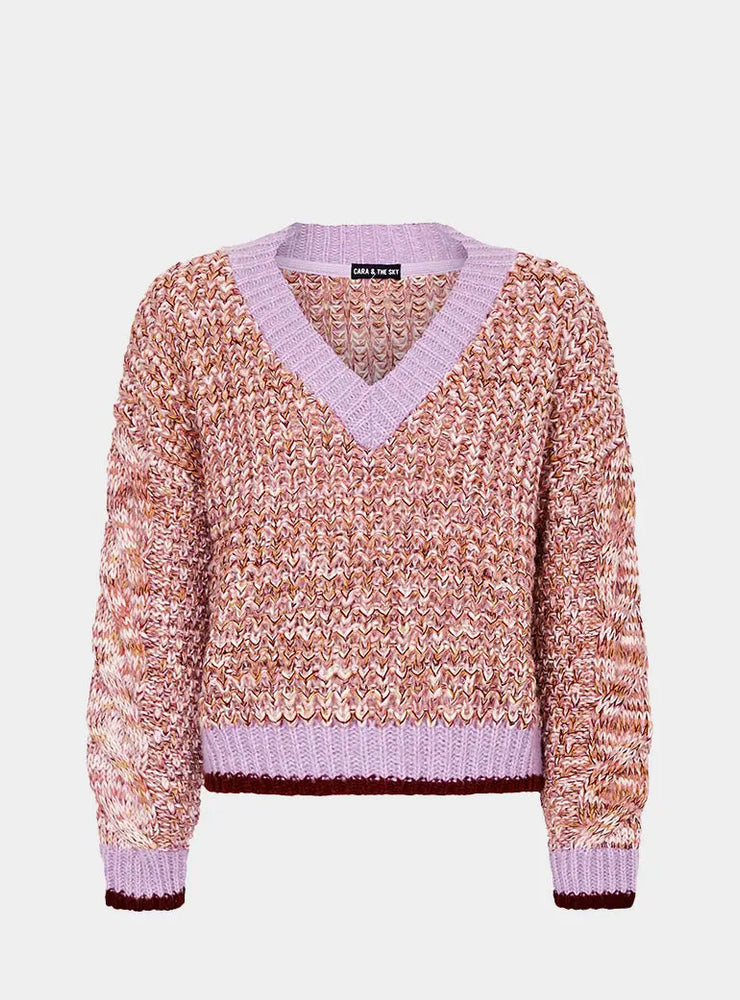 Amy V-Neck Cable Jumper - Rust, Pink & Lilac Cara & The Sky