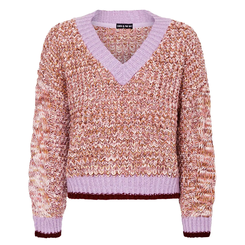 Amy V-Neck Cable Jumper - Rust, Pink & Lilac Cara & The Sky