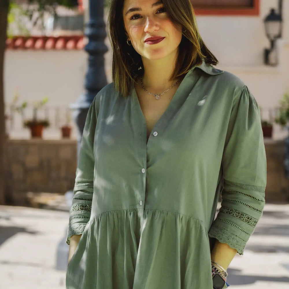 Ananya Linen Blend Lace Dress Naree Clothing