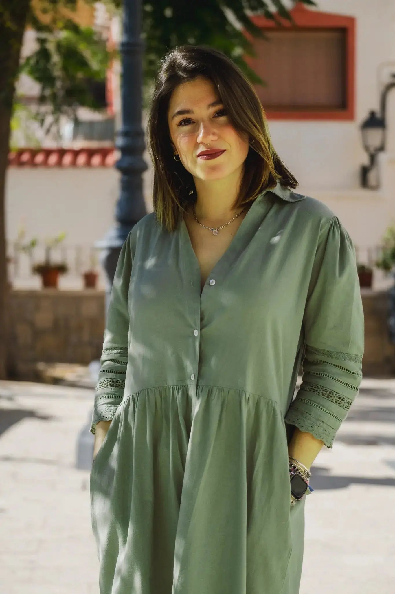 Ananya linen blend lace dress Naree Clothing