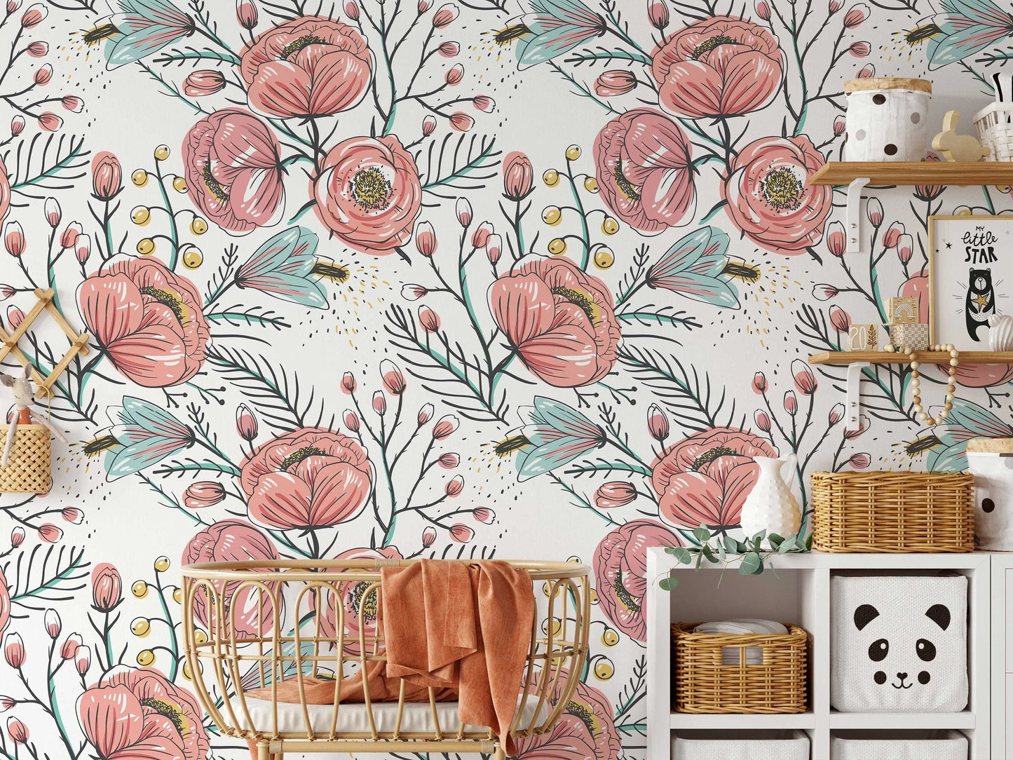 Anemone Fall Peel And Stick Wallpaper, Floral Wall Mural, Poppy Flowers Removable Wallpaper, Pink Wall Covering ClickWalls