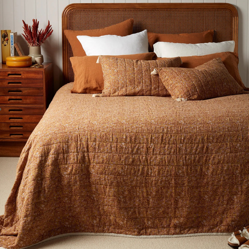 Anika Floral 100% Cotton Quilted Throw The Secret Linen Store