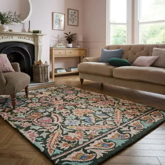 Annalise Mid Century Floral Wool Rug Dunelm
