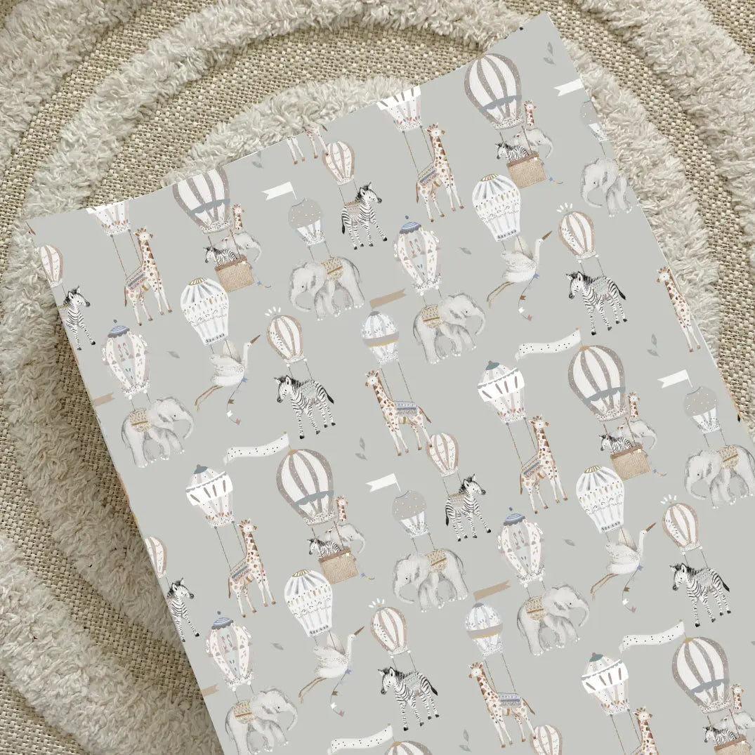 Anti-Roll Wedge Baby Changing Mat - Blue Hot Air Balloons Print Bobbin and Bumble