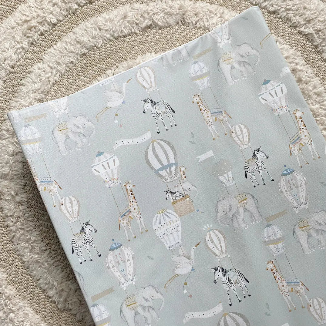 Anti-Roll Wedge Baby Changing Mat - Blue Hot Air Balloons Print Bobbin and Bumble