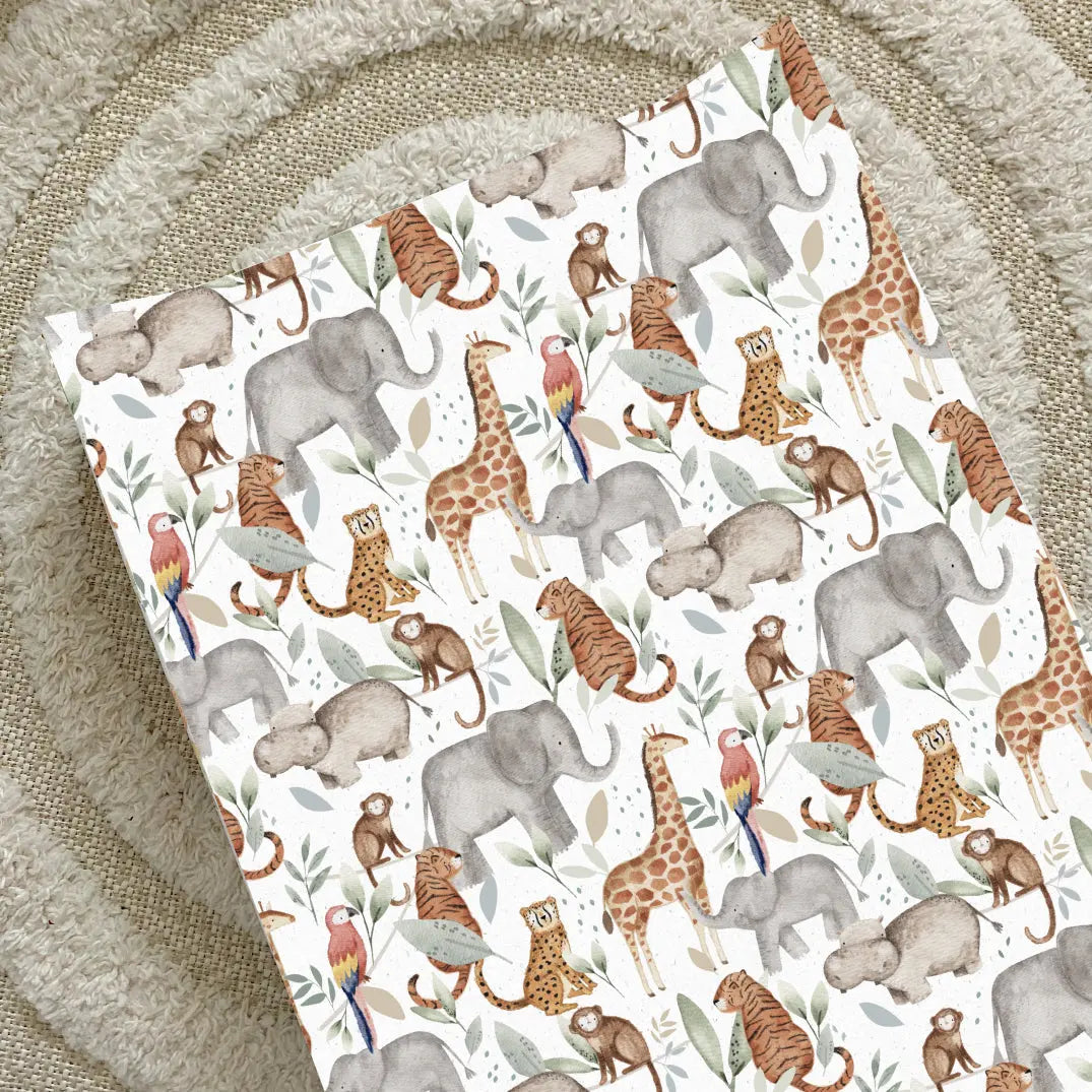 Anti-Roll Wedge Baby Changing Mat - Jungle Animals print Bobbin and Bumble