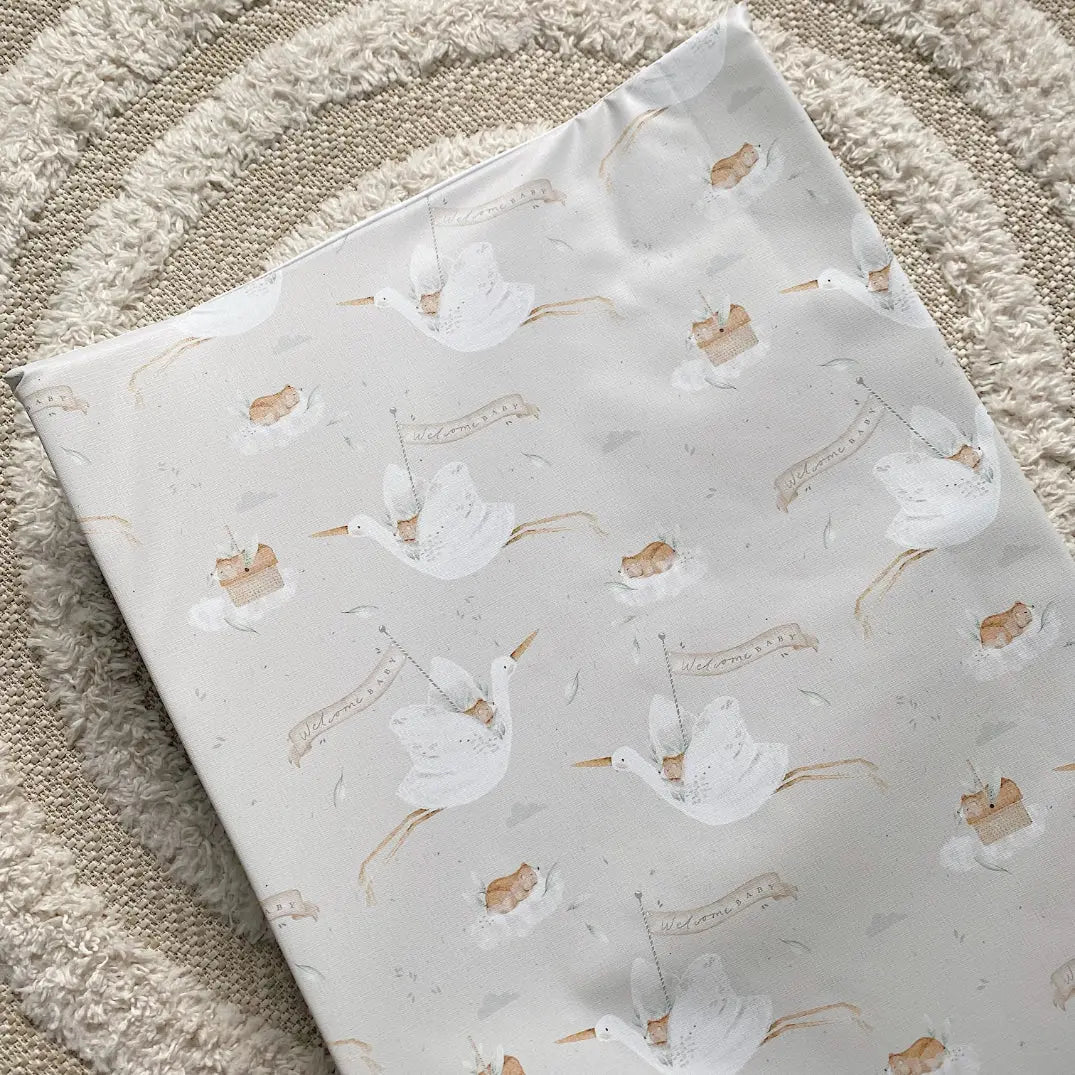 Anti-Roll Wedge Baby Changing Mat - Welcome Baby Print Bobbin and Bumble