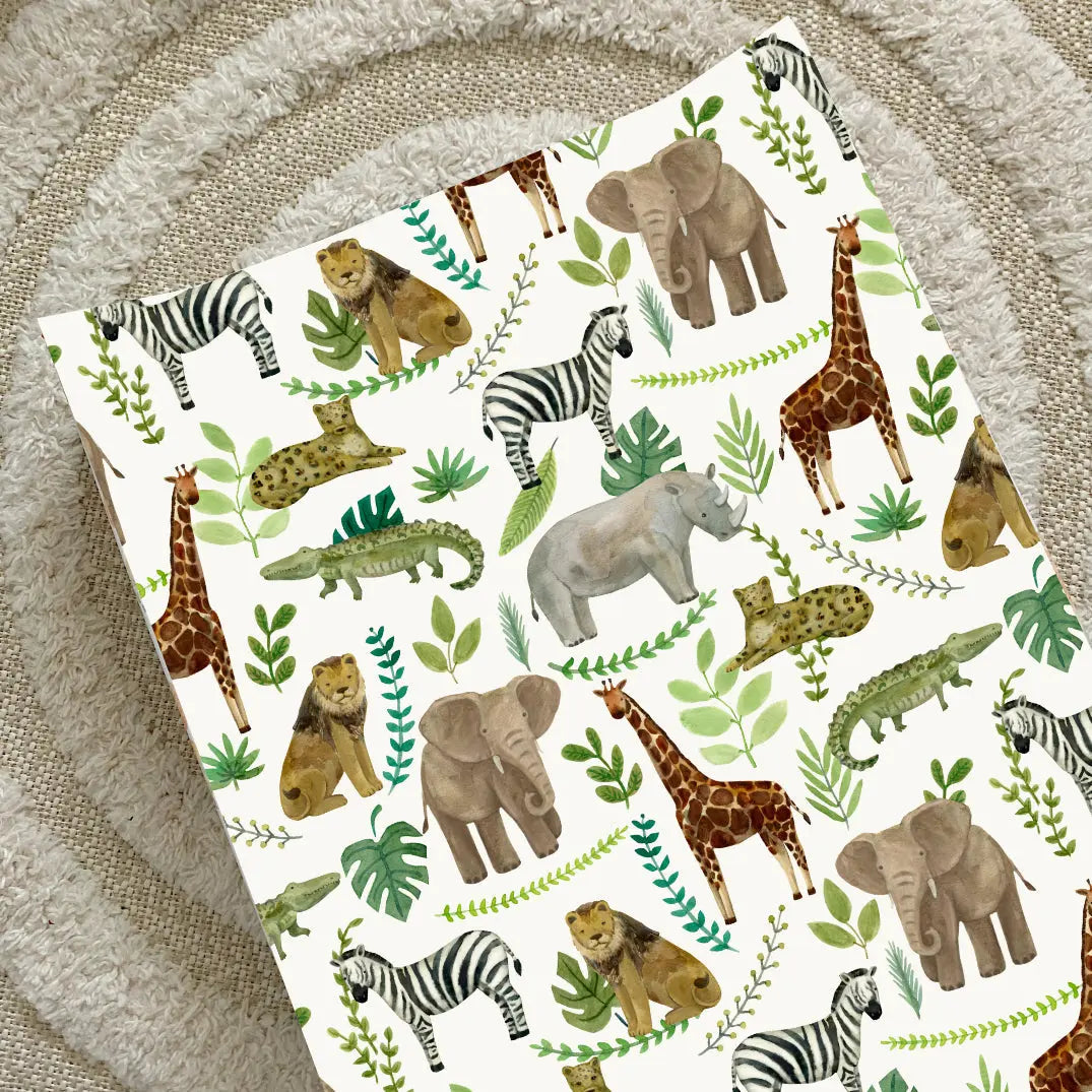 Anti-Roll Wedge Changing Mat - Safari Animals Print Bobbin and Bumble