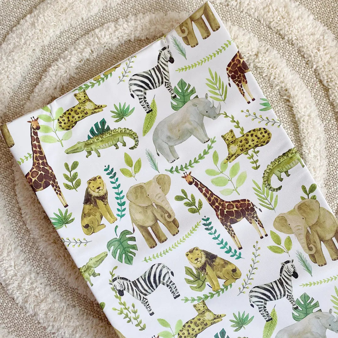 Anti-Roll Wedge Changing Mat - Safari Animals Print Bobbin and Bumble