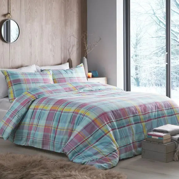 Applecross Check Brushed Cotton Duvet Cover and Pillowcase Set Dunelm