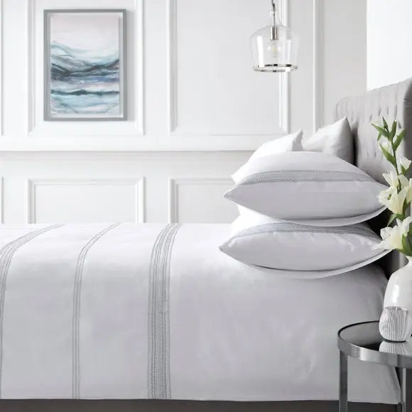 Appletree Boutique Embroidered Band 200 Thread Count Cotton Duvet Cover and Pillowcase Set Dunelm