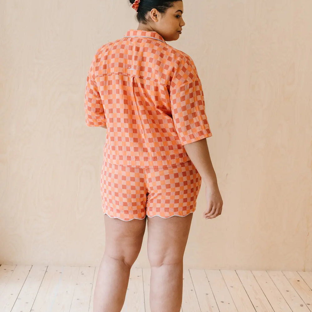 Apricot Checkerboard Cotton Pyjama Short Set TartanBlanketCo