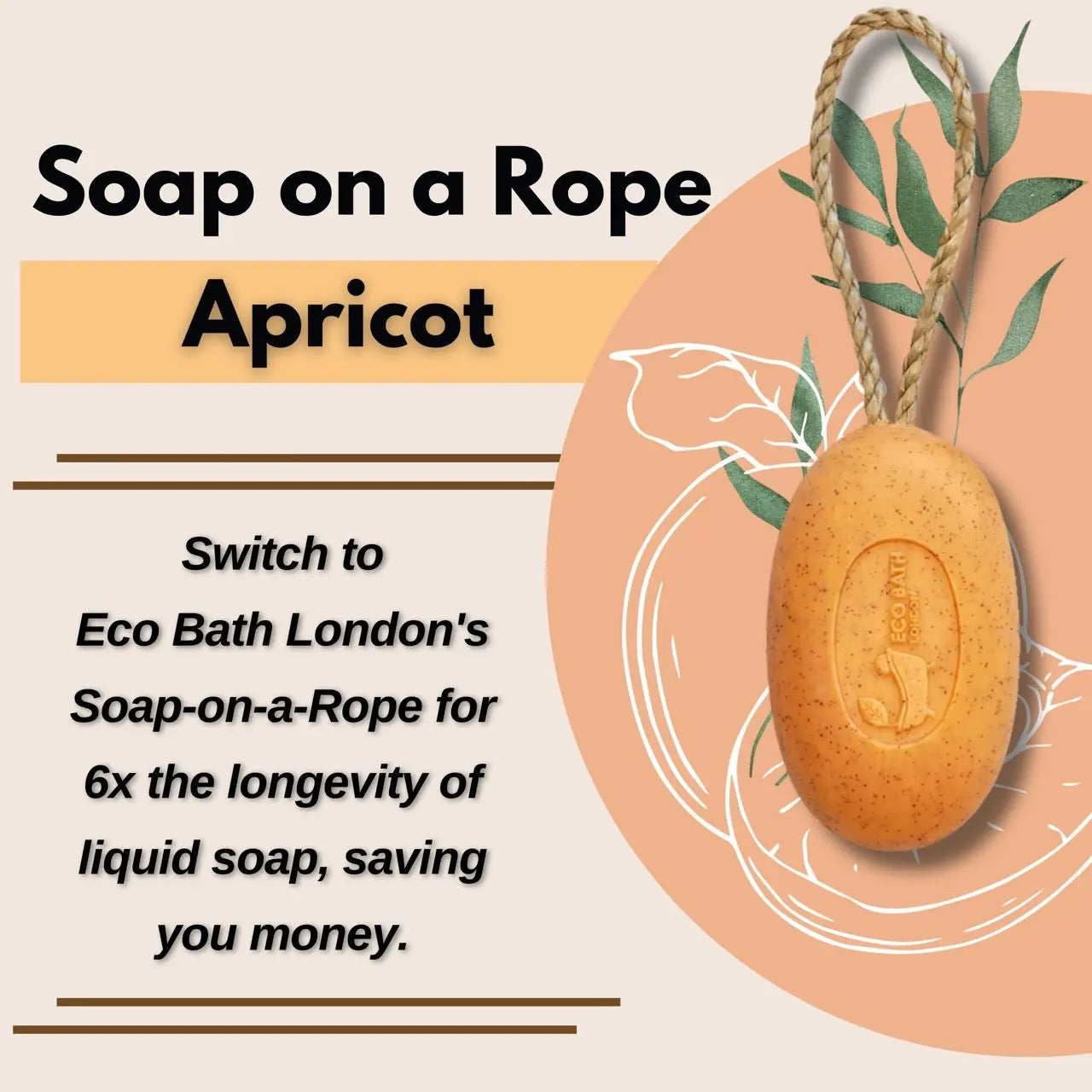 Apricot Soap on a Rope 220g- Luxury Eco-Friendly Apricot Soap Bar Eco Bath London