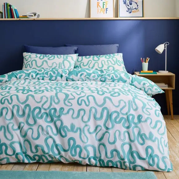 Aqua Doodle Reversible Duvet Cover and Pillowcase Set Dunelm