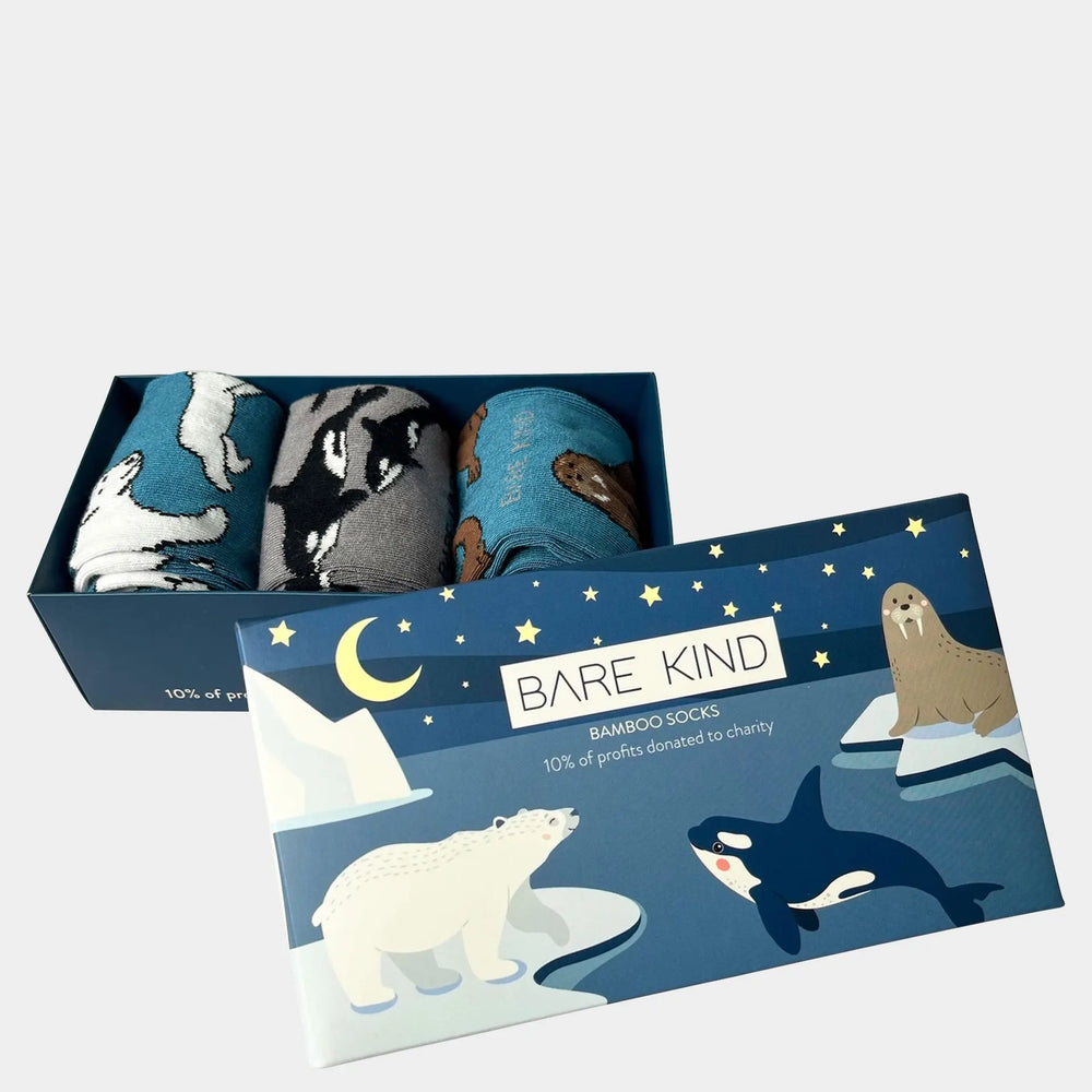 Arctic Animals Bamboo Socks Gift Box of 3 Bare Kind