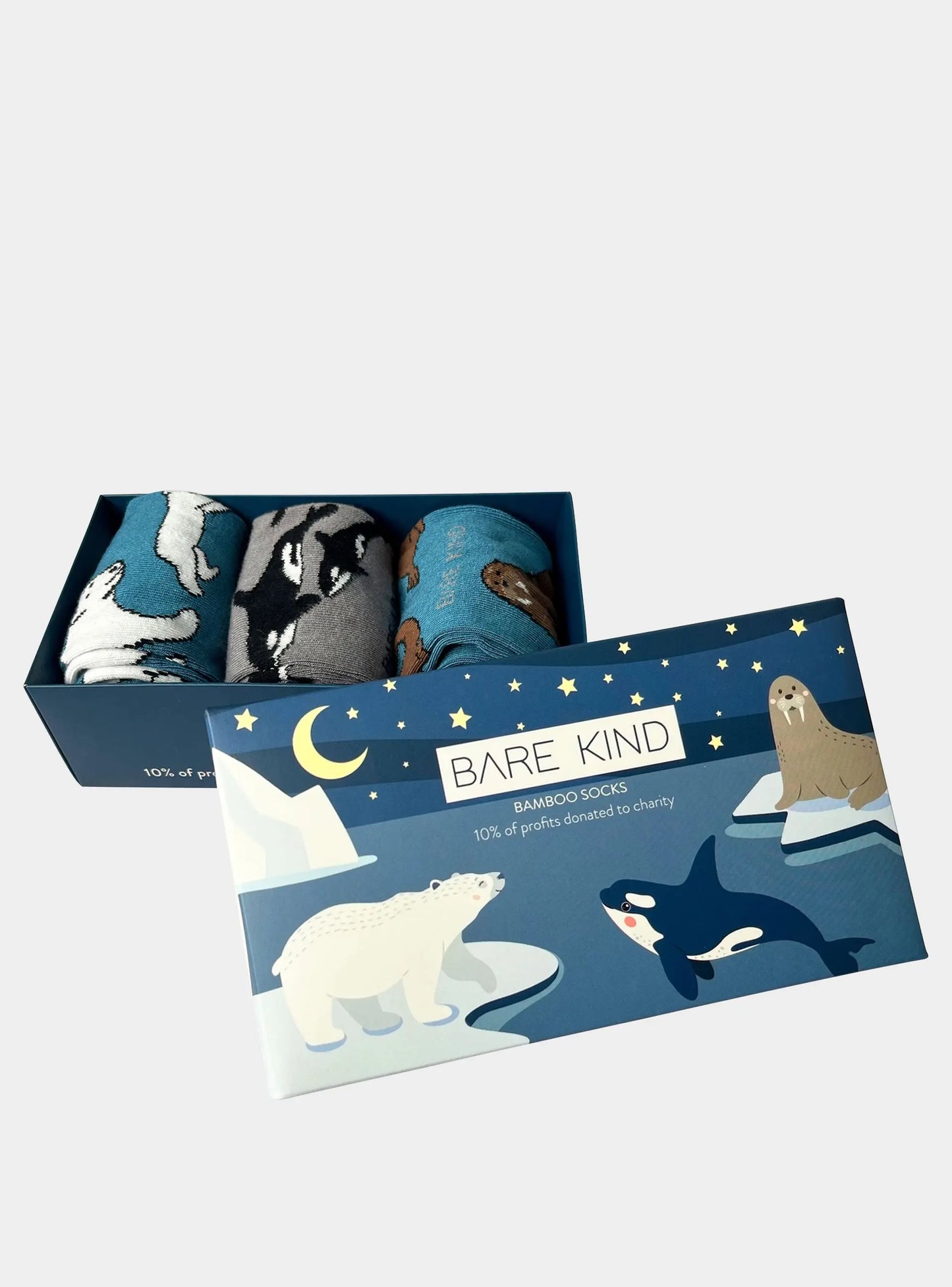 Arctic Animals Bamboo Socks Gift Box of 3 Bare Kind