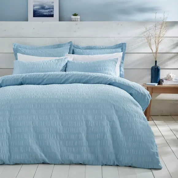 Aria Seersucker Duvet Cover and Pillowcase Set Dunelm