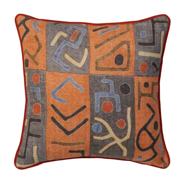 Ashanti Chocolate, Sustainable Feather, Cushion Linen & Linen Blend & Viscose Blend Geometric Andrew Martin