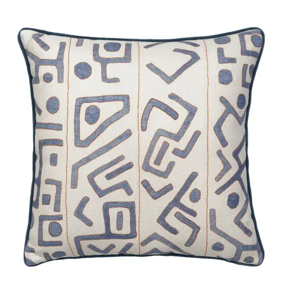 Ashanti Denim / White, Sustainable Feather, Cushion, Denim White Linen & Linen Blend & Viscose Blend Geometric Andrew Martin