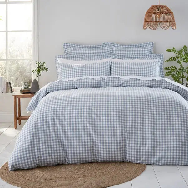 Ashley Blue Portloe Woven Gingham Duvet Cover & Pillowcase Set Dunelm