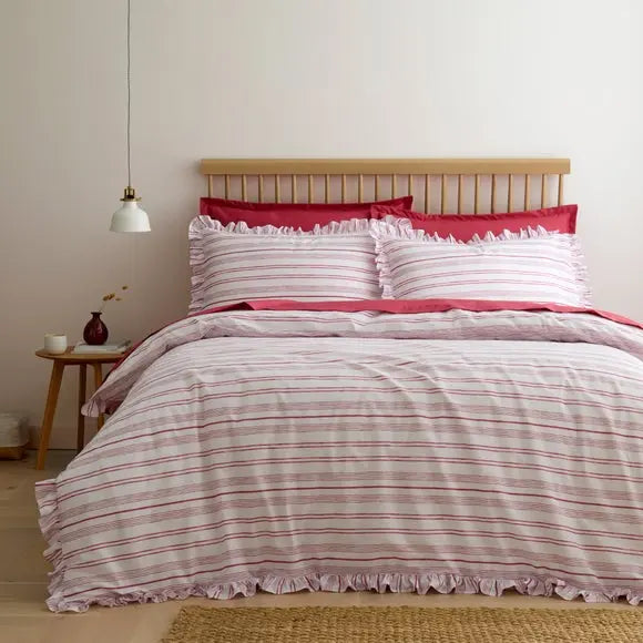 Ashley Frilled Stripe Duvet Cover & Pillowcase Set Dunelm