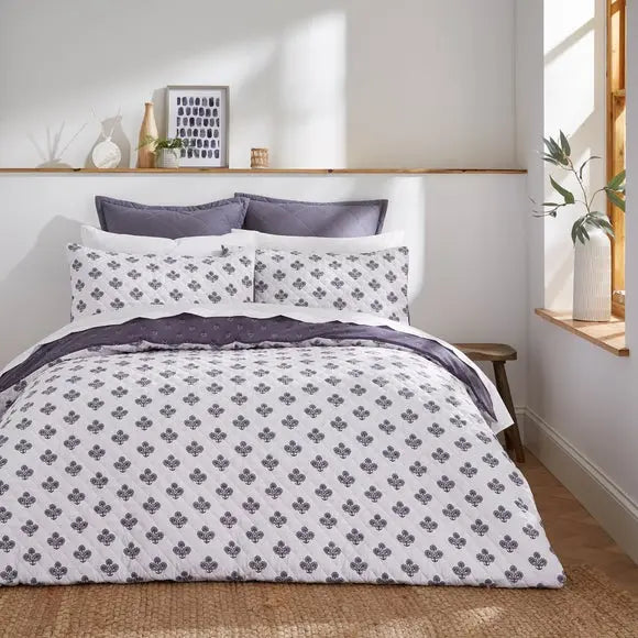Ashwin Floral Blockprint Duvet Cover and Pillowcase Set Dunelm