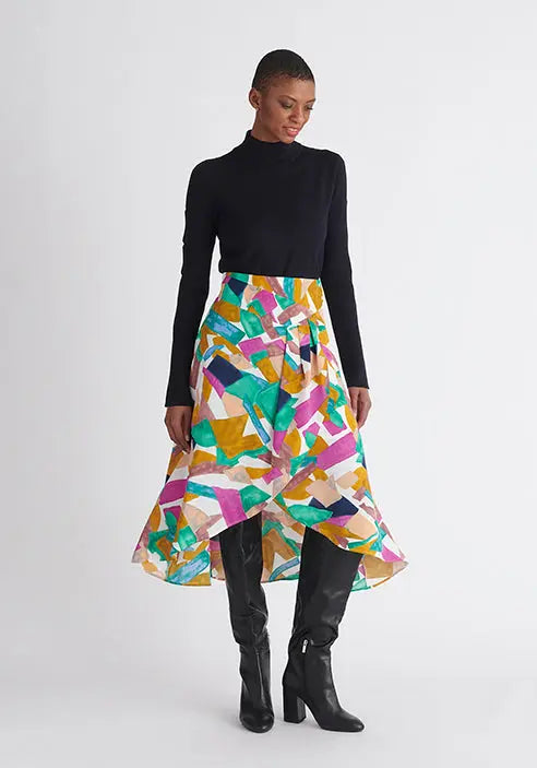 Asymmetric Geometrical Print Skirt Paisie