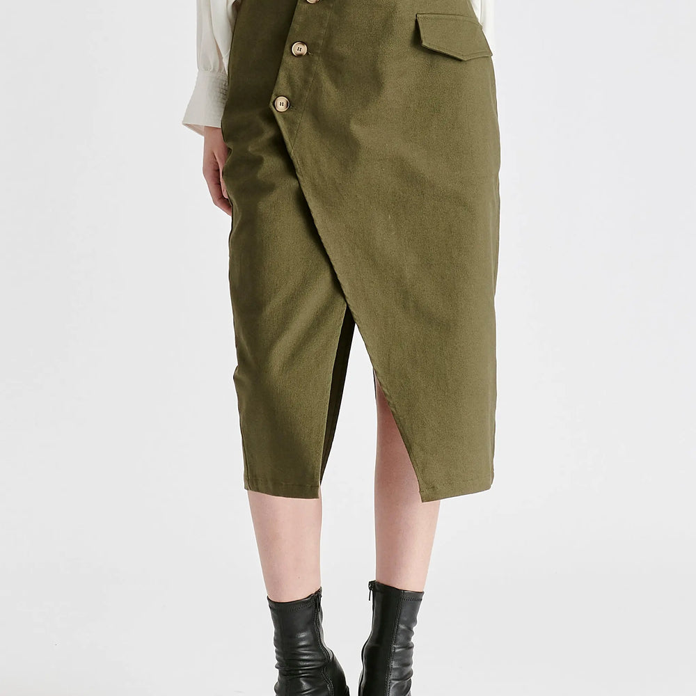 Asymmetric Midi Skirt With Button Details Paisie