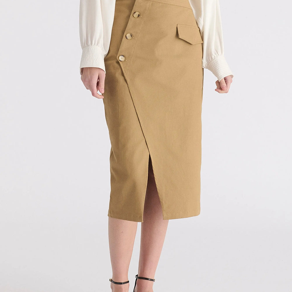 Asymmetric Midi Skirt With Button Details Paisie