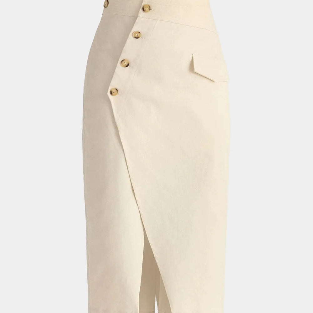 Asymmetric Midi Skirt With Button Details Paisie