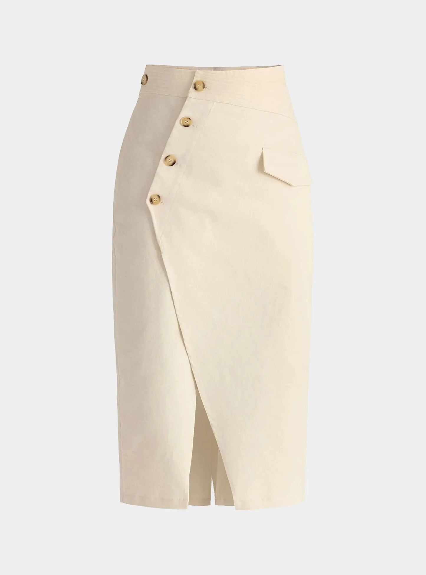 Asymmetric Midi Skirt With Button Details Paisie