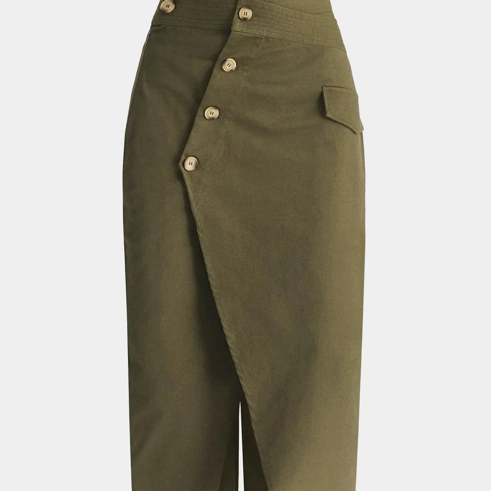 Asymmetric Midi Skirt With Button Details Paisie
