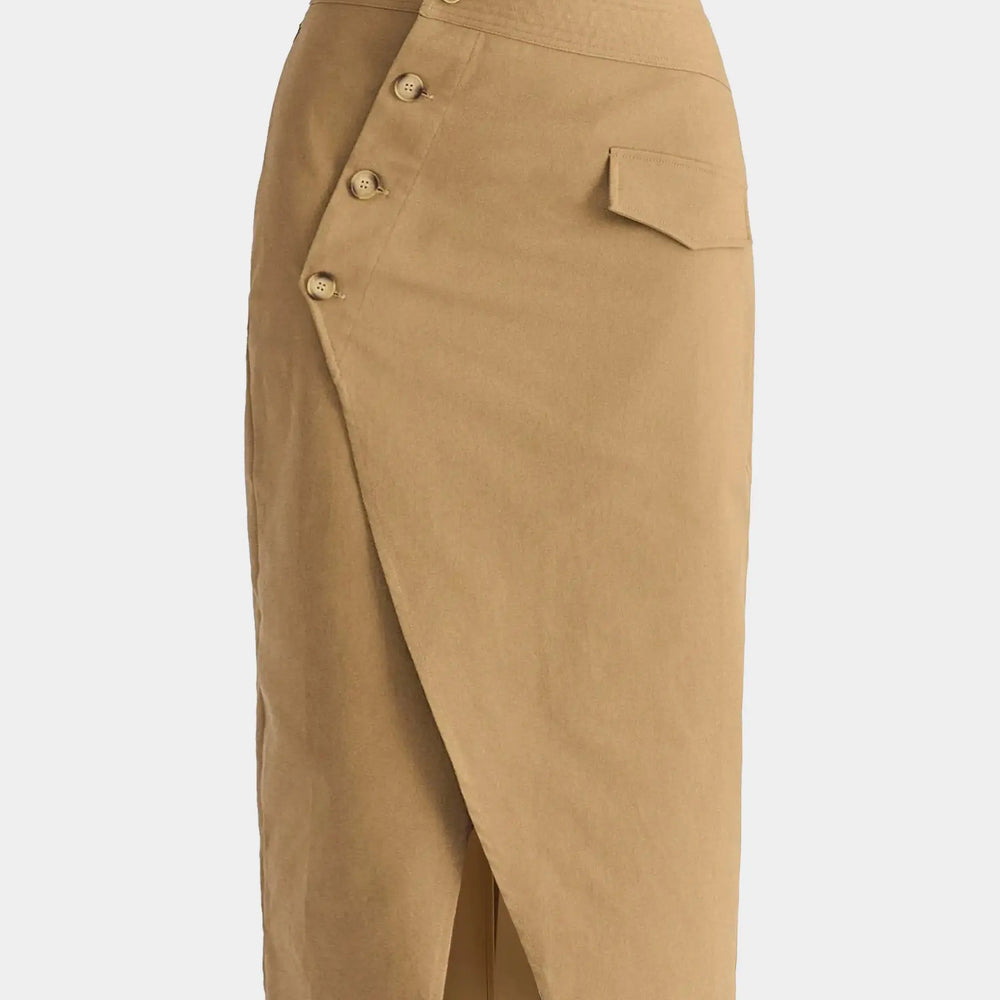 Asymmetric Midi Skirt With Button Details Paisie